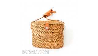 Women bali handbag ata rattan grass handmade leather strap